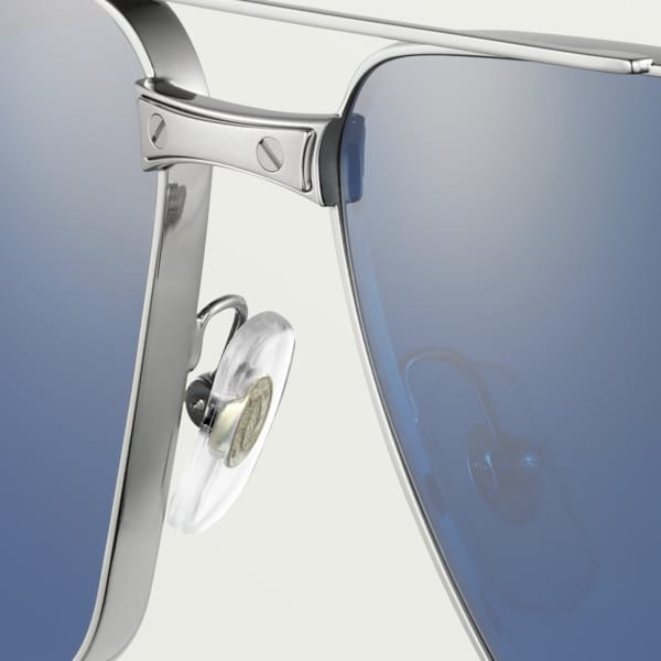 Santos de Cartier Sunglasses Smooth platinum-finish metal, blue lenses