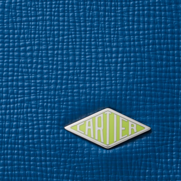 信用卡夾，可容納4張信用卡，Cartier Losange 海洋藍色粒面小牛皮，鍍鈀飾面及青檸綠色琺瑯