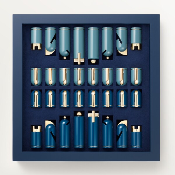 卡地亞幾何系列象棋 漆面木材，金色轉印裝飾 