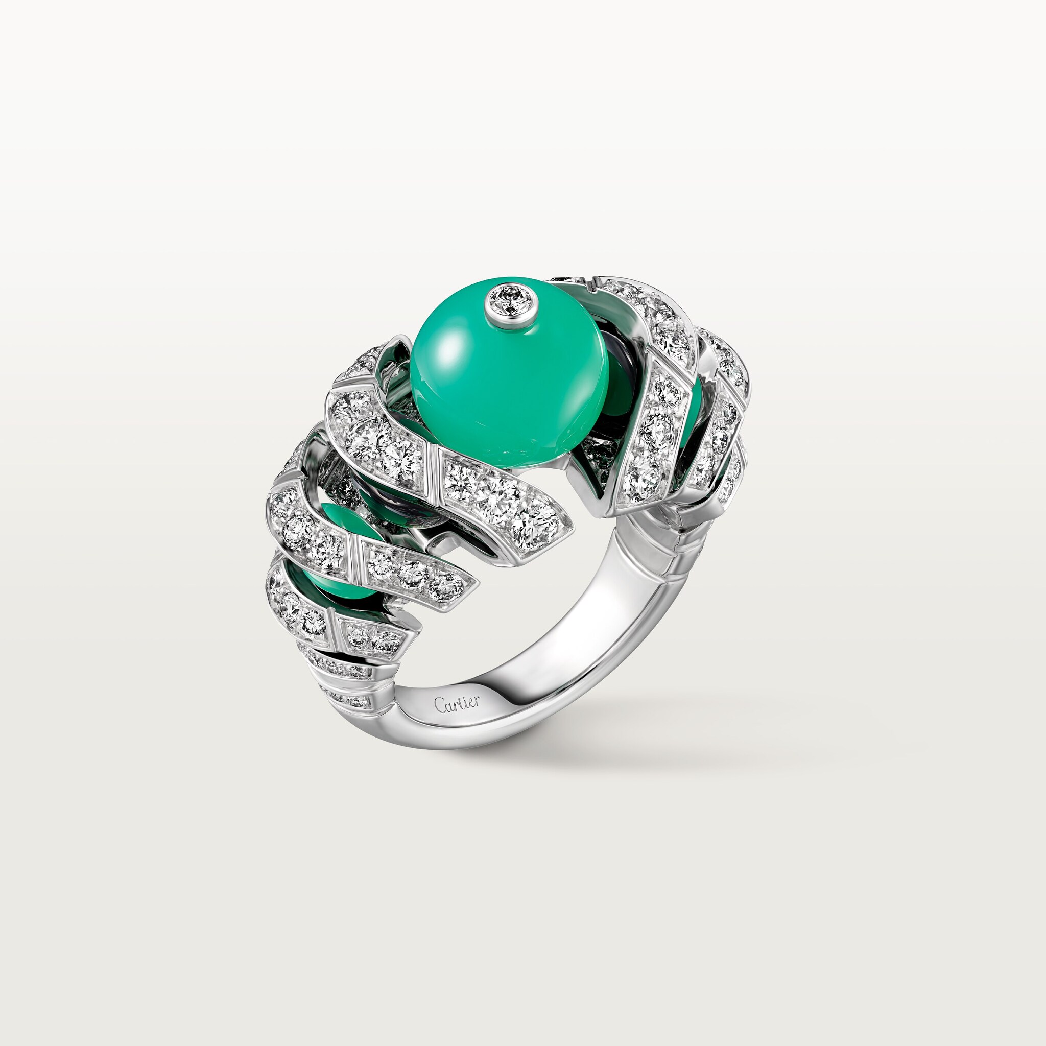 Geometry & Contrast ringWhite gold, chrysoprase, onyx, diamonds