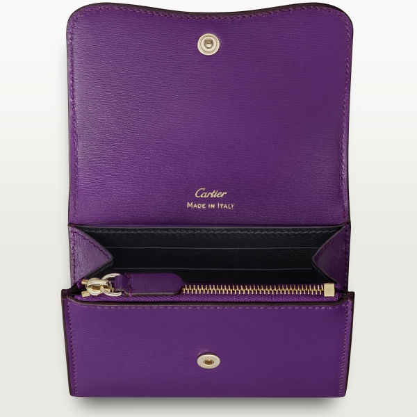 Mini wallet, Panthère de Cartier Purple calfskin, golden finish
