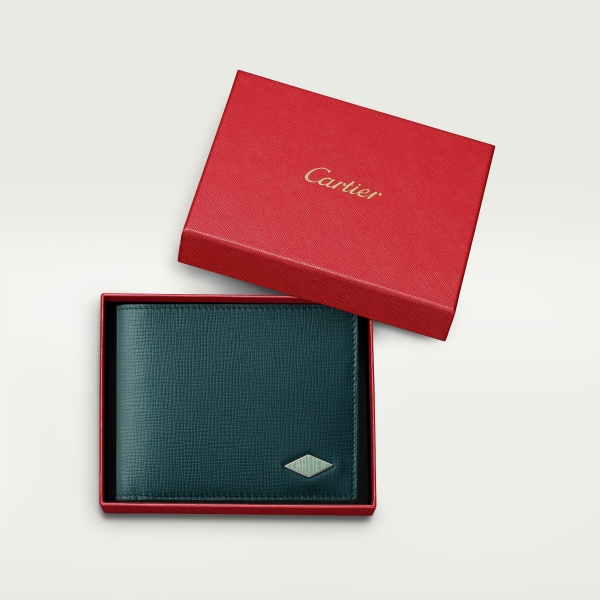 銀包，可容納6張信用卡， Cartier Losange 藍色小牛皮，鍍鈀飾面及琺瑯