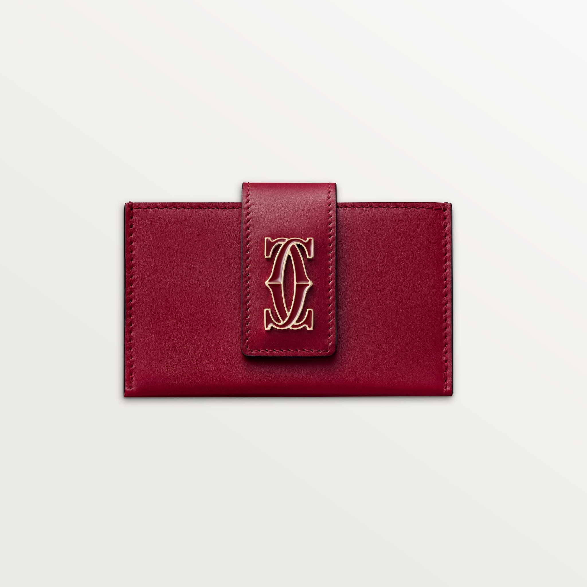 風琴式卡片夾，C de Cartier櫻桃紅色小牛皮，金色及櫻桃紅色琺瑯飾面