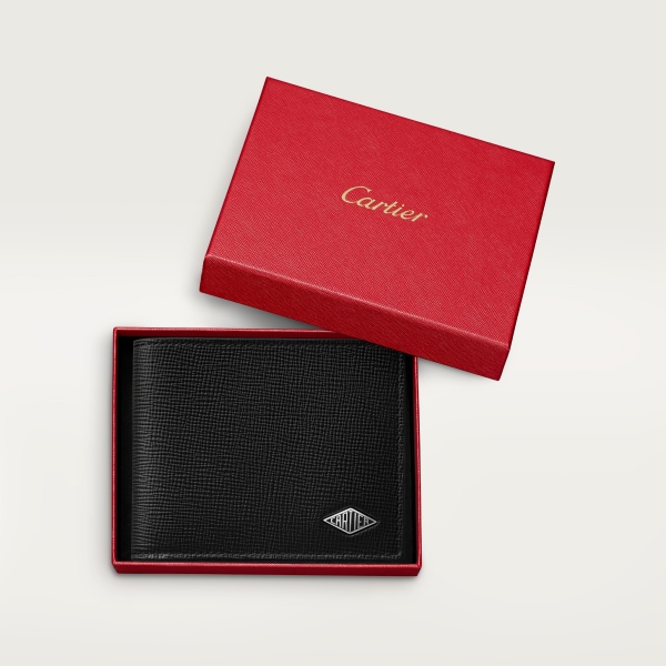 Cartier Losange 卡片夾 黑色粒面小牛皮，鍍鈀飾面
