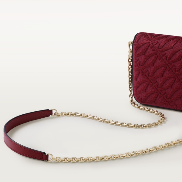 鏈帶手袋，迷你款，C de Cartier 刺繡及櫻桃紅色小牛皮，金色飾面