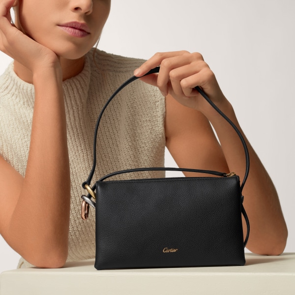 肩揹手袋，迷你款，Trinity 系列 黑色粒面小牛皮，金色、鍍鈀及玫瑰金色飾面