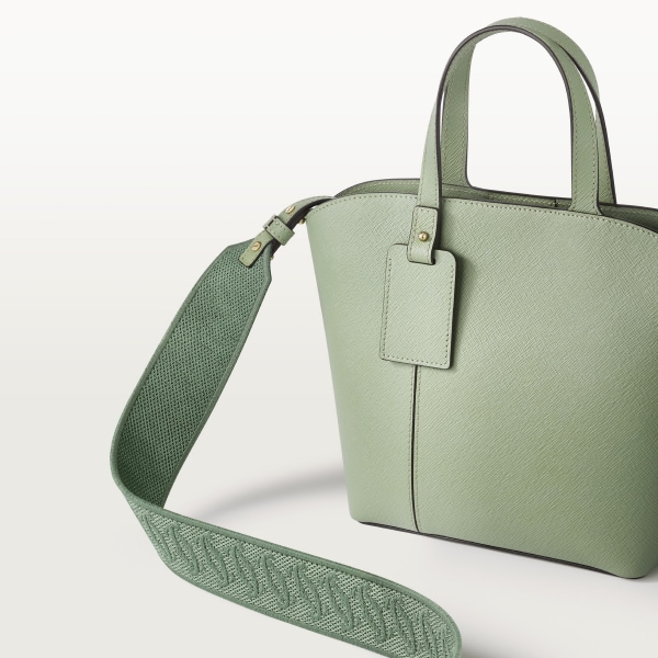 Mini tote bag, C de Cartier Sage green textured calfskin, embroidery, golden finish
