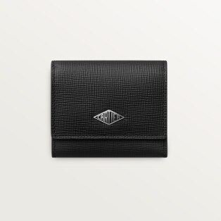 錢夾，Losange 黑色粒面小牛皮，鍍鈀飾面