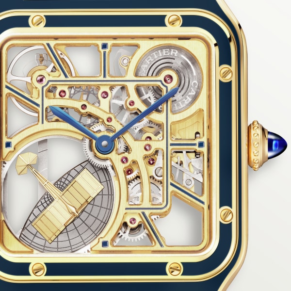 Santos-Dumont 鏤空腕錶 大型款，自動上鏈鏤空機械機芯，黃金，皮革