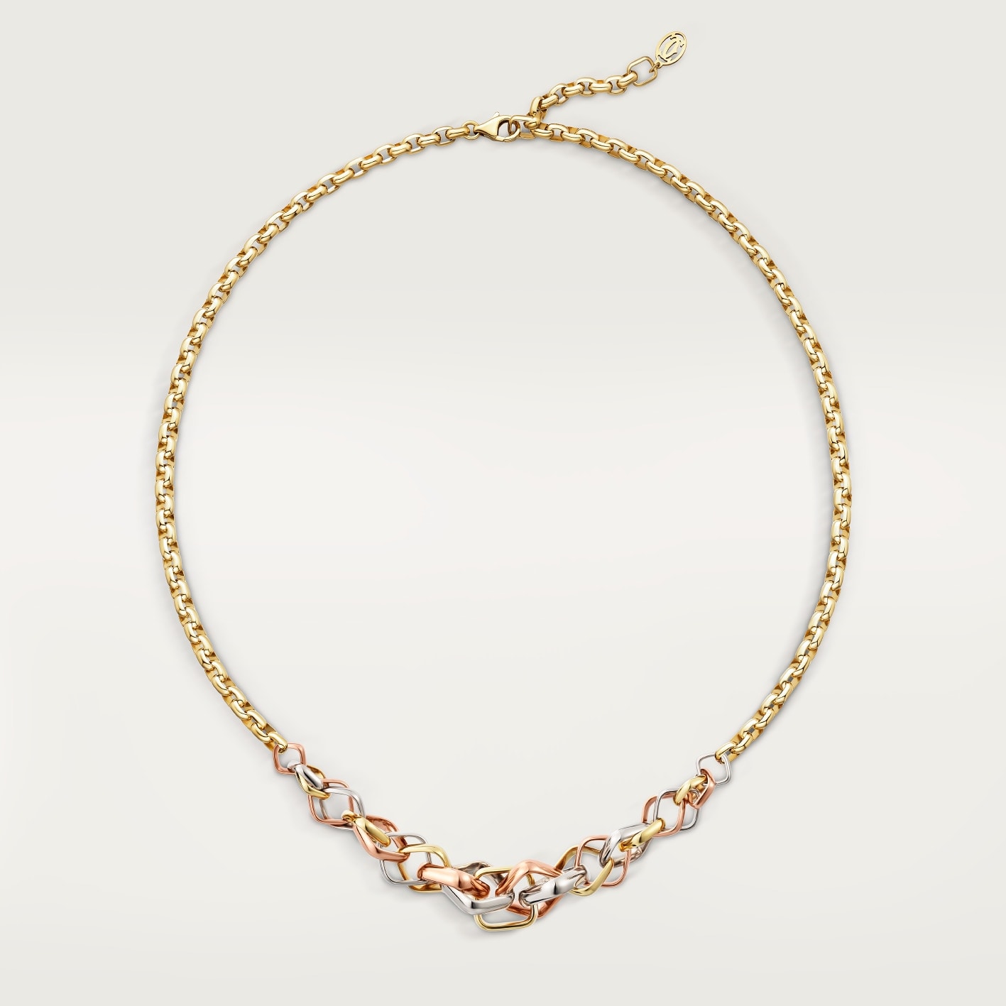Trinity cushion necklace, medium modelWhite gold, yellow gold, rose gold
