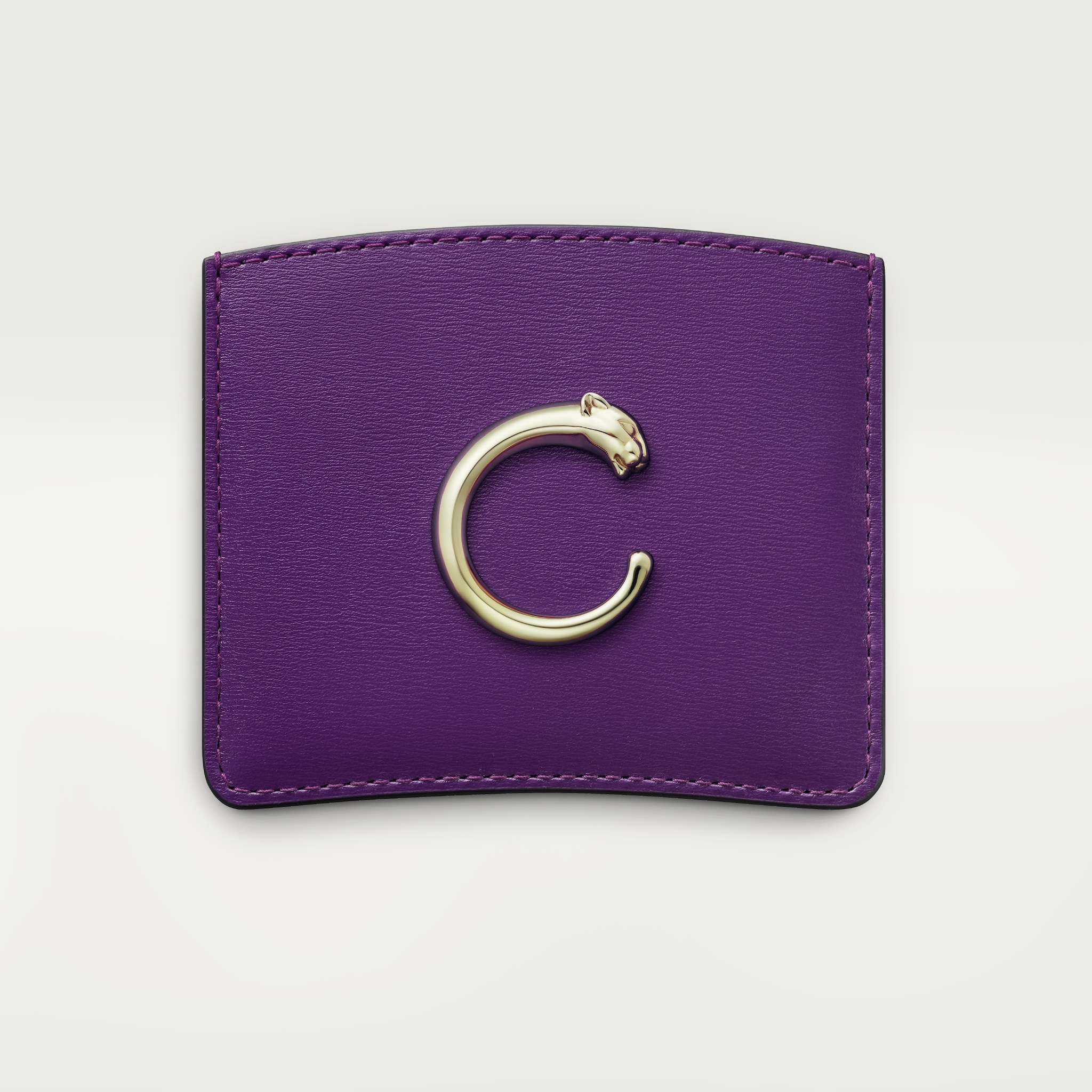 Panthère de Cartier 卡片夾紫色小牛皮，金色飾面