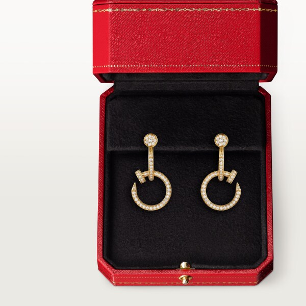 Juste un Clou earrings, double, semi-paved Yellow gold, diamonds