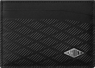 Cartier Losange 卡片夾 黑色壓印小牛皮，飾有 Godrons 拱紋裝飾，琺瑯及鍍鈀飾面