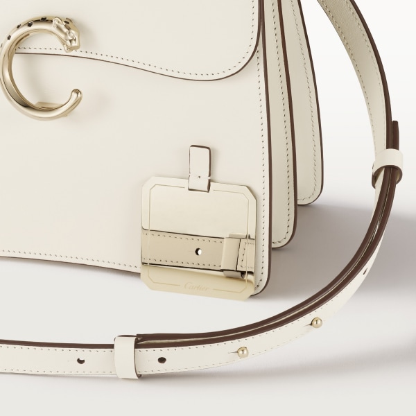 手袋，小型款，Panthère C de Cartier 鹽白色小牛皮，金色飾面