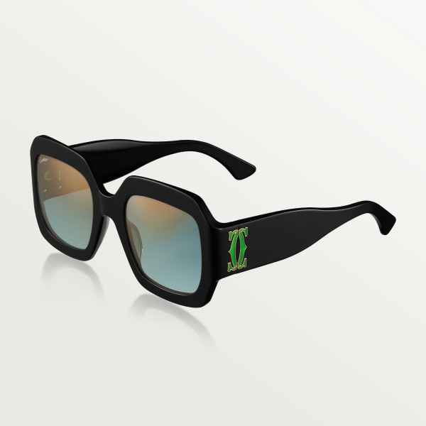 Double C de Cartier Sunglasses Black acetate, graduated green lenses