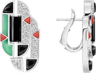 Géométrie & Contrastes earrings, chrysoprase, paved White gold, chrysoprase, onyx, coral, diamonds