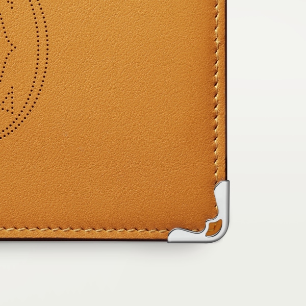信用卡夾，可容納6張信用卡，Must de Cartier 小茴香黃棕色小牛皮，鍍鈀飾面