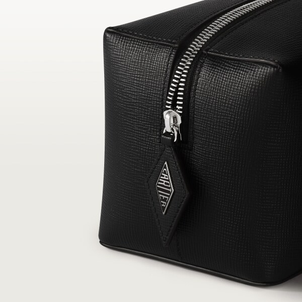 Small toiletry bag, Cartier Losange Black grained calfskin, palladium finish and enamel