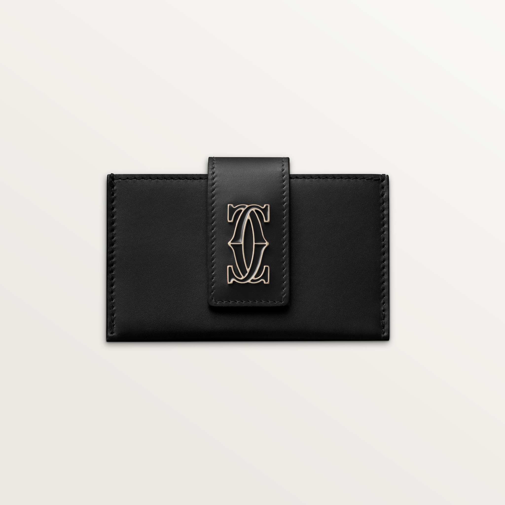 風琴式卡片夾，C de Cartier黑色小牛皮，金色飾面及黑色琺瑯
