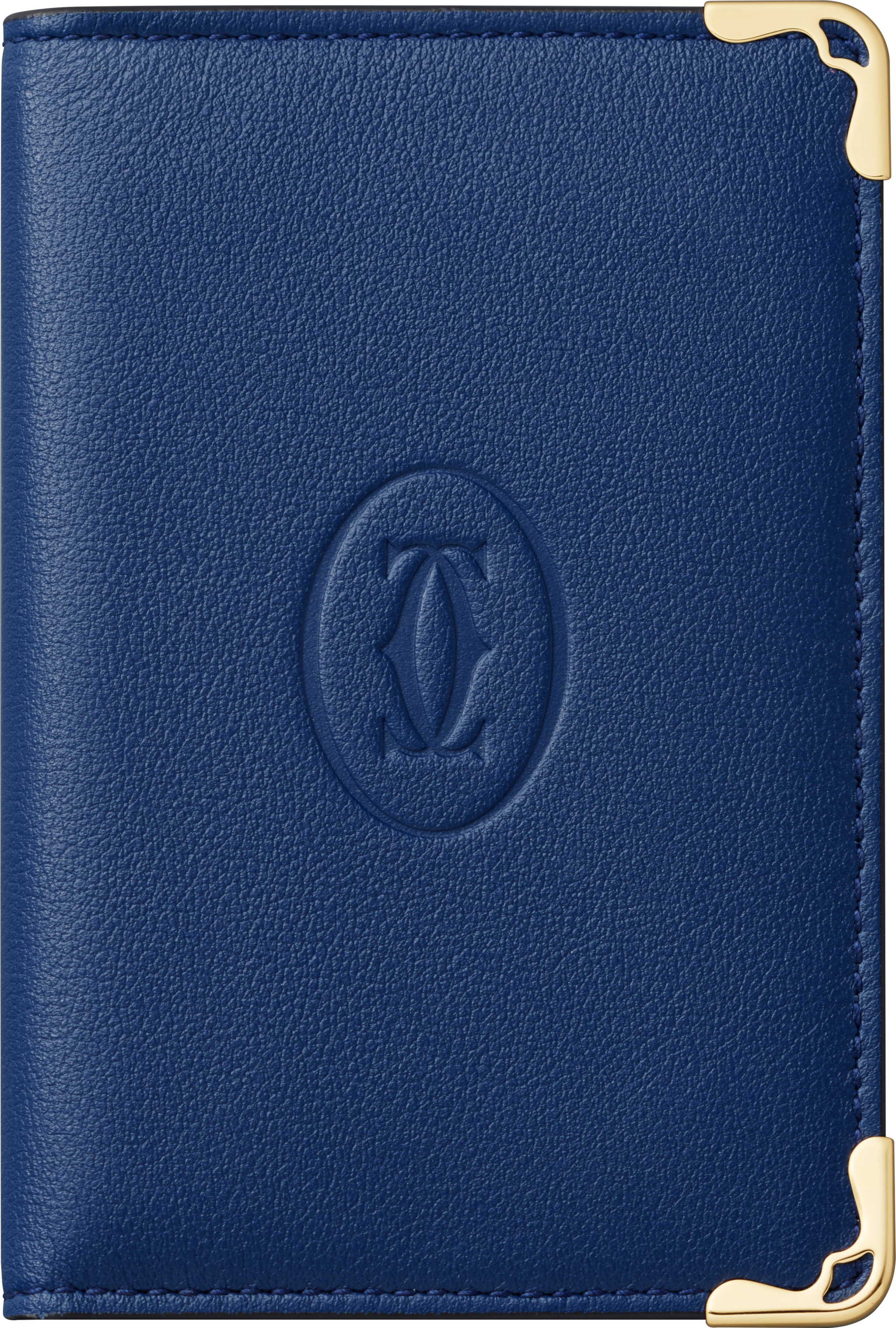 信用卡夾，可容納4張信用卡，Must de Cartier深藍色小牛皮，鍍鈀飾面