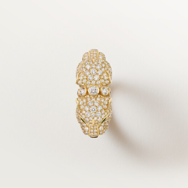 Panthère de Cartier ring, paved Yellow gold, onyx, emeralds, diamonds