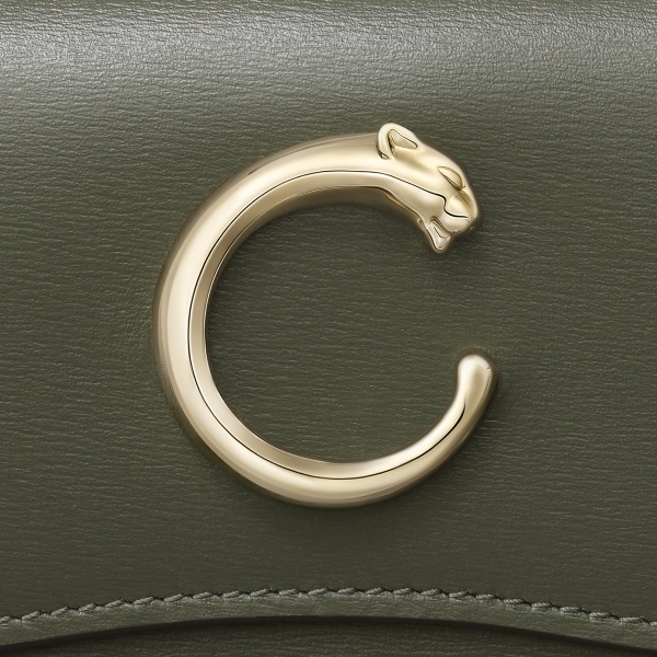 銀包，Panthère C 綠茶色小牛皮，金色飾面