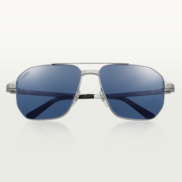 Santos de Cartier 太陽眼鏡 光滑鍍鉑金飾面金屬，藍色鏡片
