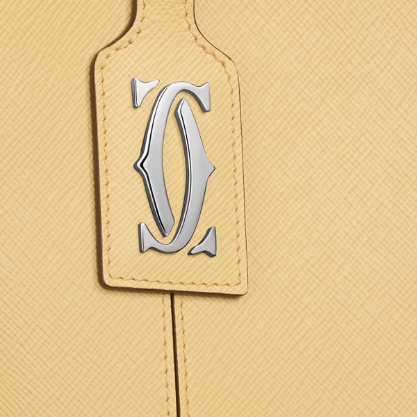 Mini tote bag, C de Cartier Mimosa yellow textured calfskin, embroidery, palladium finish