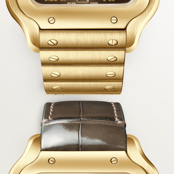 Santos de Cartier 腕錶 大型款，自動上鏈機械機芯，黃金，可更換式金屬錶鏈及皮革錶帶