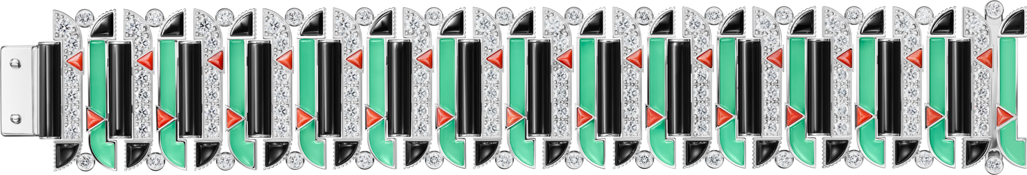 Géométrie & Contrastes bracelet, chrysoprase, pavedWhite gold, chrysoprase, onyx, coral, diamonds