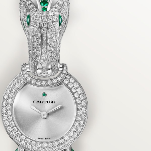 動物珠寶腕錶 23.6毫米，石英機芯，白色黃金，祖母綠，鑽石