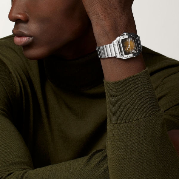 Santos de Cartier 腕錶 中型款，自動上鏈機械機芯，精鋼，可更換式金屬錶鏈及皮革錶帶