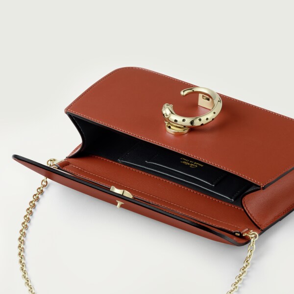 Panthère de Cartier bag, chain bag Chestnut calfskin, golden finish and black enamel