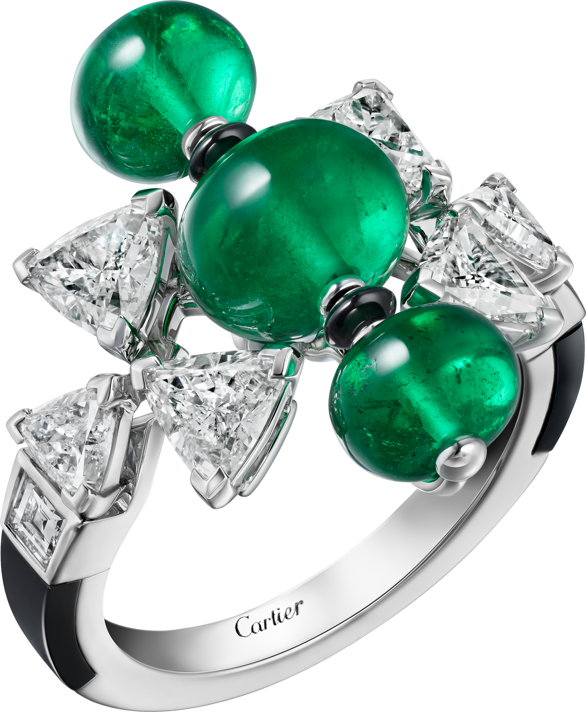 En Équilibre ring, emerald, pavedWhite gold, onyx, emeralds, diamonds