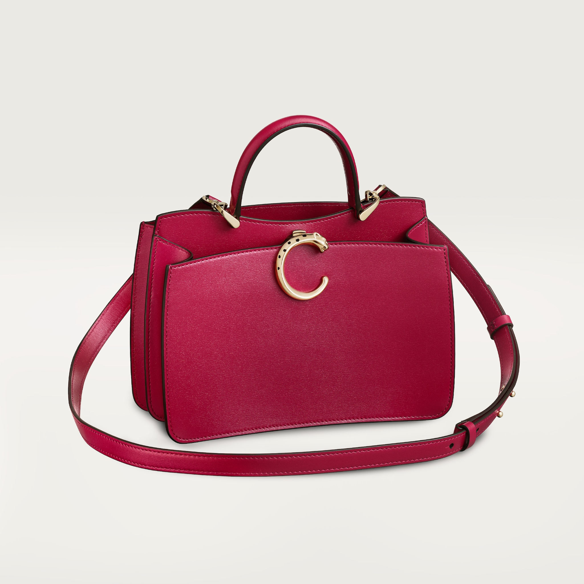 Handle bag mini model, Panthère de CartierCherry red calfskin, golden finish