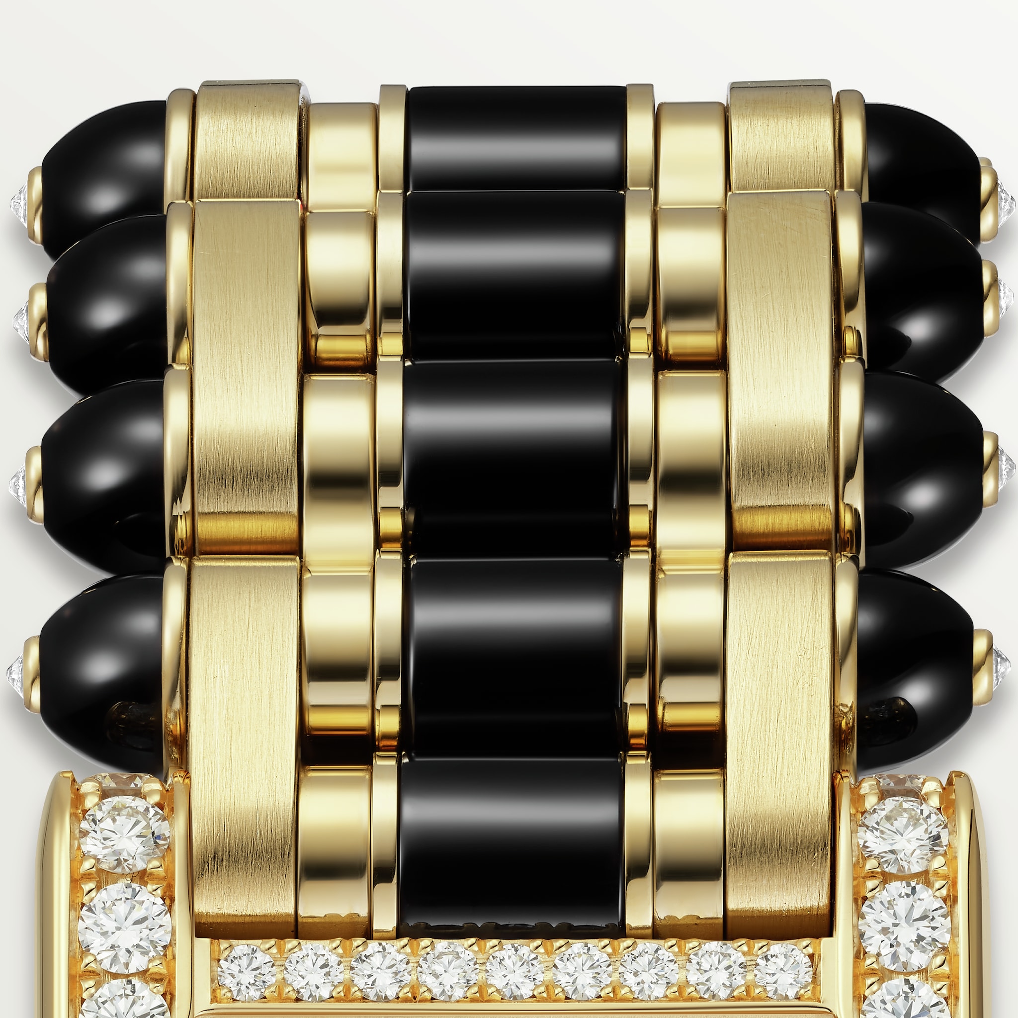 Tank jewellery watchLarge model, quartz movement, yellow gold, diamonds, onyx