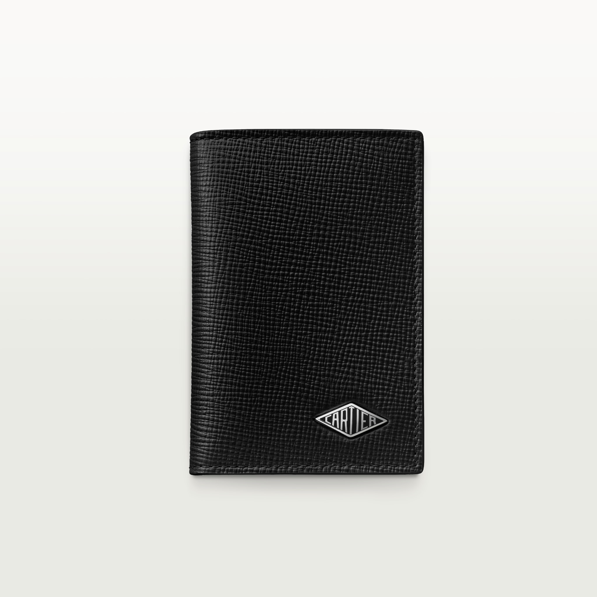 信用卡夾，可容納4張信用卡，Cartier Losange黑色粒面小牛皮，鍍鈀飾面
