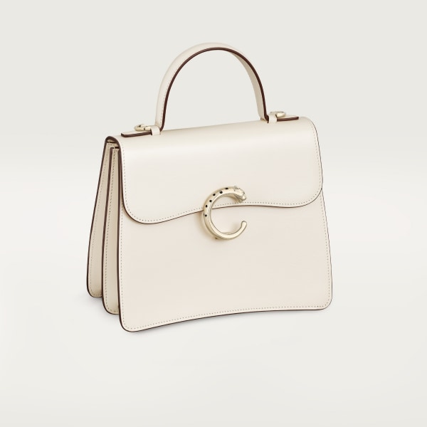 手袋，小型款，Panthère C de Cartier 鹽白色小牛皮，金色飾面