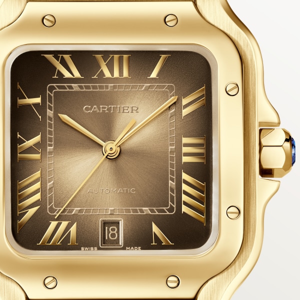 Santos de Cartier 腕錶 大型款，自動上鏈機械機芯，黃金，可更換式金屬錶鏈及皮革錶帶