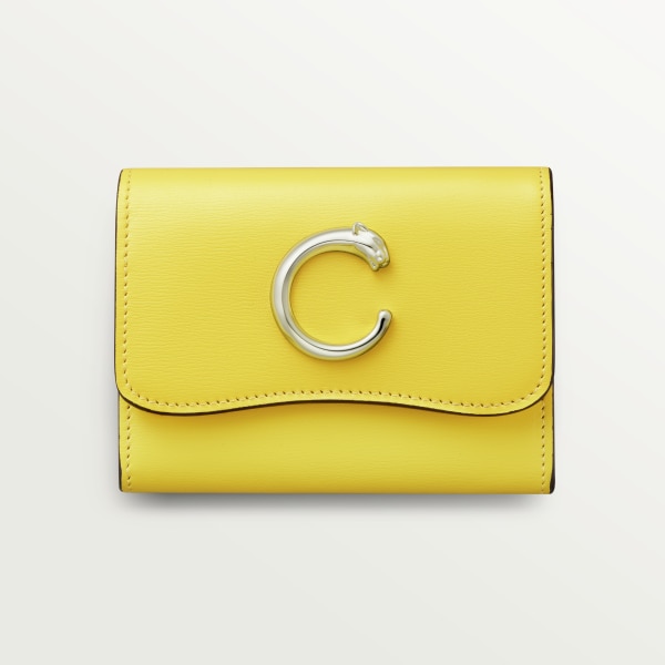 銀包，迷你款，Panthère de Cartier 黃色小牛皮，鍍鈀飾面