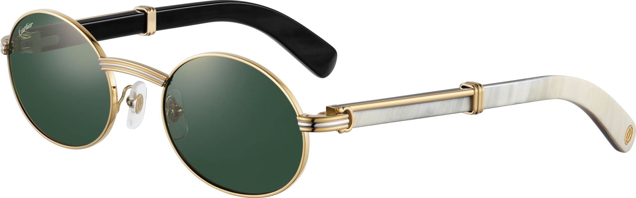 Première de Cartier Eyewear - SunglassesSmooth gold and platinum finish metal, white horn, grey lenses