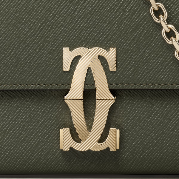 手袋，迷你款，C de Cartier 綠茶色小牛皮，金色飾面，飾有 Godrons 拱紋裝飾