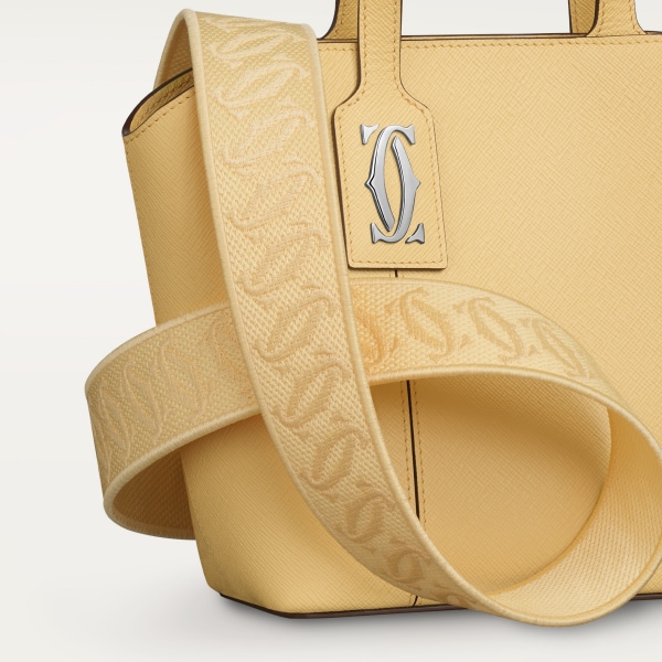 Mini tote bag, C de Cartier Mimosa yellow textured calfskin, embroidery, palladium finish