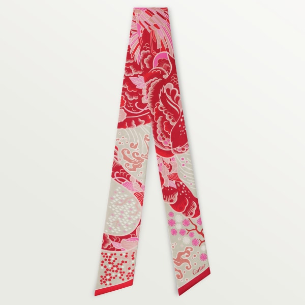 Panther print headband Red and beige silk twill