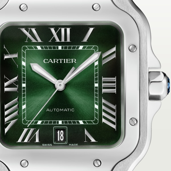 Santos de Cartier 腕錶 大型款，自動上鏈機械機芯，精鋼，可更換式金屬錶鏈及皮革錶帶