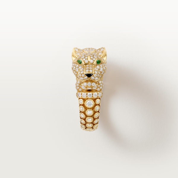 Panthère de Cartier ring, paved Yellow gold, onyx, emeralds, diamonds