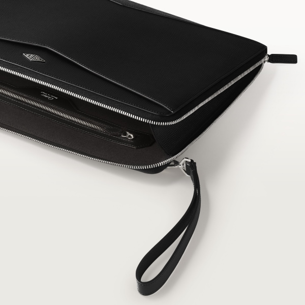 文件袋，Cartier Losange 黑色粒面小牛皮，鍍鈀飾面及琺瑯