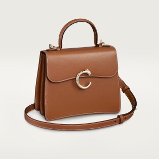 手袋，小型款，Panthère C 焦糖色小牛皮，金色飾面