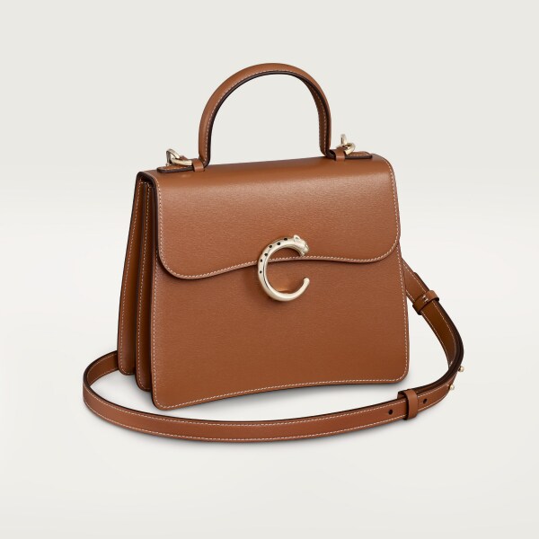 手袋，小型款，Panthère C 焦糖色小牛皮，金色飾面