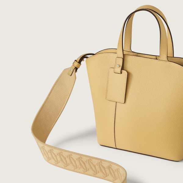 Mini tote bag, C de Cartier Mimosa yellow textured calfskin, embroidery, palladium finish